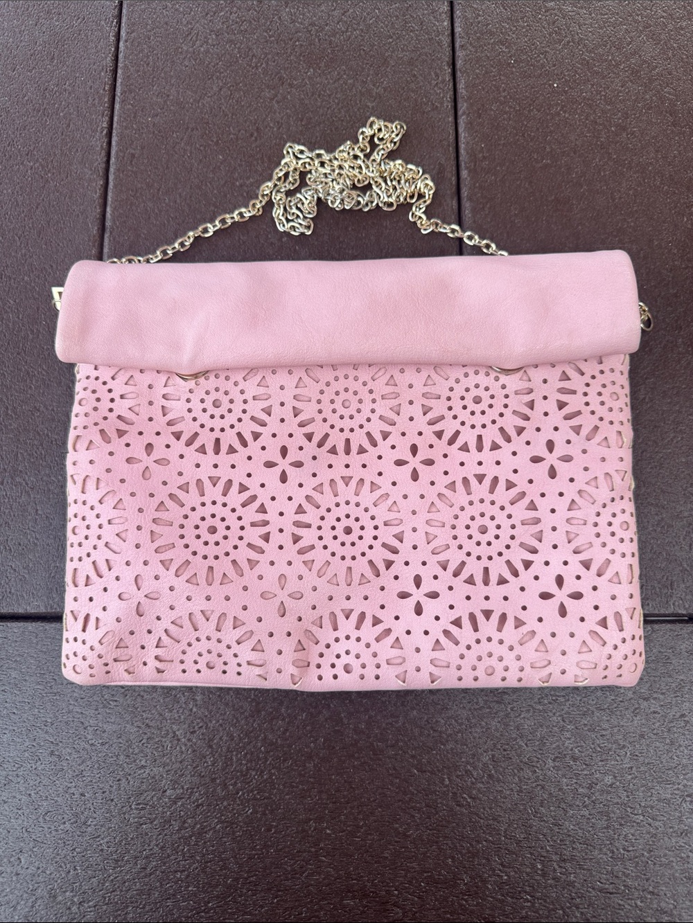 Urban Expressions Pink Laser-Cut Fold-Over Chain Crossbody Bag